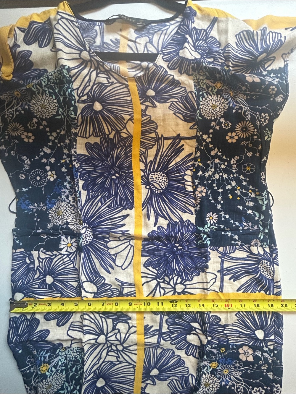 Zara Basic Blue Floral Loose Shift Dress Small Coastal Summer office Midi xs - Picture 7 of 9